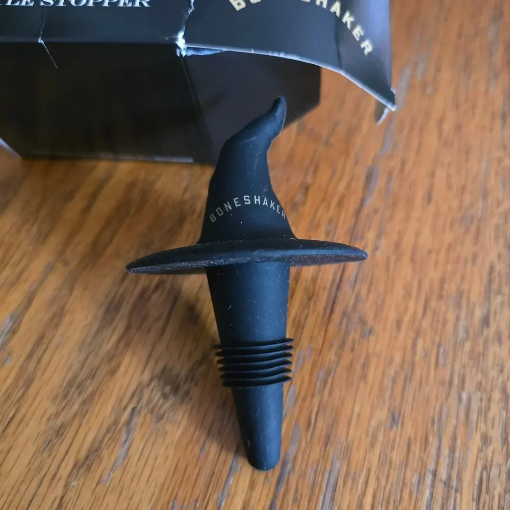 NIP Boneshaker Witch Hat Wine Bottle Stopper Rubber Halloween Promo Black